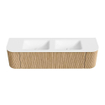 MONDIAZ KURVE 170cm Meuble salle de bain avec module 25 G et D - couleur Oak - 1 tiroir - 2 portes - vasque CLOUD double - 2 trous de robinet - Talc SW1138219