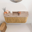Mondiaz JOYA-DLUX 83.2cm meuble de salle de bains - arrondis gauche et droite couleur Oak - Vasque FAYE position Milieu 1 trou de robinet couleur Arena SW1423906