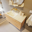 MONDIAZ VICA-DLUX Ensemble meuble de salle de bains - 100cm - meuble bas Washed oak - 2 tiroirs - lavabo encastré cloud gauche - sans trous de robinet - version haute 60cm - frape SW1088745