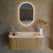 MONDIAZ KURVE-DLUX Meuble de salle de bains 110cm arrondi Gauche + Droite couleur Dusk avec 1 tiroir et 2 portes. Lavabo CLOUD Central sans trou de robinet Meli. SW1431869