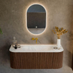 MONDIAZ KURVE-DLUX 120cm Meuble salle de bain avec module 25 G et D - couleur Walnut - 1 tiroir - 2 portes - vasque BIG SMALL centre - sans trou de robinet - couleur Opalo SW1137625