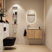 MONDIAZ TURE-DLUX Meuble toilette - 80cm - Washed Oak - EDEN - vasque Glace - position gauche - 1 trou de robinet SW1103569