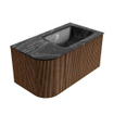 MONDIAZ KURVE-DLUX 85cm Meuble salle de bain avec module 25 G - couleur Walnut - 1 tiroir - 1 porte - vasque CLOUD droite - sans trou de robinet - couleur Lava SW1137225