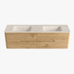 Mondiaz CIRO-DLUX Meuble de salle de bains - 170x45x50cm - Plan vasque Solid surface Meli - 2 vasques Double - 2 trous de robinetterie - 4 tiroirs - Chêne SW1531416