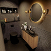 Mondiaz Fowy meuble de toilette - 80x50x23cm - chêne blanchi mat - 0 trous de robinet - lavabo à droite - 2 portes - solid surface - plan Mélamine - lavabo : noir SW761458