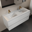 Mondiaz AIVY Ensemble de meuble - 120x45x50cm - 2 trous de robinet - 2 vasques Talc céramique - Gauche et droite - 2 tiroirs - avec miroir - MDF Talc SW892475