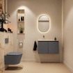 MONDIAZ TURE-DLUX Meuble toilette - 80cm - Dark Grey - EDEN - vasque Frappe - position gauche - sans trou de robinet SW1102735