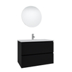 Adema Chaci Meuble salle de bain - 80x46x55cm - 1 vasque en céramique blanche- 1 trou de robinet - 2 tiroirs - miroir rond avec éclairage - noir mat SW816265