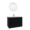 Saniclass Chaci Ensemble meuble de salle de bains - 80x46x55cm - lavabo en céramique blanc - 1 vasque - 1 trou de robinetterie - 2 tiroirs - miroir rond avec éclairage - noir mat SW816265