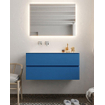 Mondiaz VICA ensemble de meuble de salle de bain - 100cm - meuble sous-vasque jeans - 2 tiroirs - lavabo cloud gauche - sans trou de robinet - miroir LED - version XL 60cm de haut SW1098242