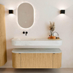 MONDIAZ THOR-DLUX Meuble de salle de bains 130cm arrondi gauche + droite couleur Chêne avec 1 tiroir et 2 portes. Vasque suspendue CLOUD Gauche sans trou de robinet couleur Opalo. SW1463545