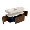 MONDIAZ THOR-DLUX 120cm badmeubel ronding links + rechts kleur Walnut met 1 lade en 2 deuren. Vrijhangende wastafel CLOUD Links 1 kraangat kleur Meli. SW1463321