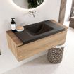 Mondiaz BUKLA Ensemble de meuble - 100x45x34cm - 0 trous de robinet - lavabo centré - solid surface - Urban - sans poignée - 1 tiroir - Mélamine - Chêne blanchi SW704792