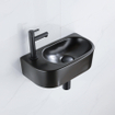 Fugaflow Efficiente Pietra Ensemble lavabo pour WC - 40x21.5x12cm - gauche - lisse - semi-circulaire - 1 trou de robinet - céramique - robinet de lavabo noir mat - bonde - siphon abaissé - noir mat SW1442416