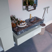 Mondiaz ALAN-DLUX Ensemble de meuble - 120cm - meuble Clay mat - 1 tiroir - Lavabo Cloud Lava suspendu - vasque Droite - 1 trou de robinet SW808779
