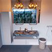 Mondiaz ALAN-DLUX Ensemble de meuble - 120cm - meuble Cale mat - 2 tiroirs - Lavabo Cloud Lava suspendu - vasque Gauche et droite - 2 trous de robinet SW808315