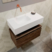MONDIAZ ANDOR Meuble WC - 60x30x30cm - 0 trous de robinet - 1 tiroir - brun foncé mat - vasque à gauche - Solid surface - Blanc SW474314