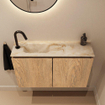 MONDIAZ TURE-DLUX Meuble toilette - 80cm - Washed Oak - EDEN - vasque Frappe - position gauche - 1 trou de robinet SW1103069