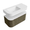 MONDIAZ THOR 100cm meuble de salle de bains arrondi gauche + droite couleur Shadow avec 1 tiroir et 2 portes. Vasque suspendue CLOUD Gauche sans trou de robinet couleur Talc. SW1467436