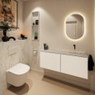 MONDIAZ TURE-DLUX Meuble de toilettes 120 cm Talc. Lavabo EDEN Opalo position droite. Sans trou de robinet. SW1104146