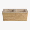 Mondiaz CIRO-DLUX Meuble de salle de bains - 130x45x50cm - Plan vasque solid surface Arena - 2 vasques Double - sans trous de robinet - 4 tiroirs - Chêne SW1533788