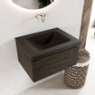 Mondiaz BUKLA Ensemble de meuble - 60x45x34cm - 0 trous de robinet - lavabo centré - solid surface - Urban - sans poignée - 1 tiroir - Mélamine - Marron foncé SW704916