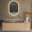 MONDIAZ KURVE-DLUX meuble de salle de bains 135cm courbure Droite couleur chêne avec 1 tiroir et 1 porte. Vasque BIG MEDIUM Gauche sans trou de robinetterie Oza. SW1432652