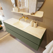 Mondiaz VICA-DLUX ensemble de meuble de salle de bain - 150cm - meuble sous-vasque armée - 2 tiroirs - lavabo encastré nuage milieu - sans trous de robinet - version haute de 60cm - ostra SW1087089