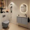 MONDIAZ TURE-DLUX Meuble WC 80 cm Smoke. Lavabo EDEN Opalo position droite. Avec 1 trou de robinet. SW1104577