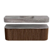 MONDIAZ THOR-DLUX 140cm badmeubel ronding links + rechts kleur Walnut met 1 lade en 2 deuren. Vrijhangende wastafel CLOUD Midden 1 kraangat kleur Oza. SW1464283