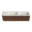 MONDIAZ KURVE-DLUX 165cm Meuble salle de bain avec module 25 G - couleur Walnut - 2 tiroirs - 1 porte - vasque STOR SMALL double / droite - 2 trous de robinet - couleur Ostra SW1137905