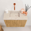 Mondiaz JOYA-DLUX 50cm toiletmeubel - kleur Oak - Wastafel FAYE positie Links Zonder kraangat kleur Frappe. SW1421872