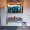 Mondiaz ALAN-DLUX Ensemble de meuble - 120cm - meuble Clay mat - 1 tiroir - Lavabo Cloud Lava suspendu - vasque Gauche et droite - 2 trous de robinet SW808788
