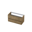 INK Wastafelonderkast - 100x45x52cm - 2 lades - greeploos - met houten keerlijst - MFC - Naturel eiken SW207411