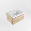 Mondiaz BUKLA Ensemble de meuble - 60x45x34cm - 1 trou de robinet - lavabo centré - solid surface - Talc - sans poignée - 1 tiroir - Mélamine - Chêne blanchi SW704725