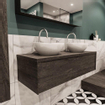 MONDIAZ LUSH Ensemble de meuble de salle de bain - 120cm - 1 tiroir - lavabo BARCO - 2 lavabos - 2 trous de robinet - marron foncé SW409631
