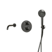Fortifura Calvi Ensemble robinet de baignoire - bec - 22cm raccourcissable - panneau de commande rond - flexible lisse - douchette ronde - corps encastré - support mural - PVD gunmetal brossé SW1408667