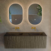 Mondiaz KURVE Ensemble de meubles de salle de bains - 130x46x40cm - 2 tiroirs - lavabo solid surface - double - sans trou de robinet - Shadow SW1414287