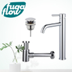 FugaFlow Eccelente Sobrado Kit mitigeur lavabo - robinet rehaussé - bonde clic clac - siphon design bas - Chrome brillant SW1124221