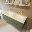 Mondiaz VICA-DLUX ensemble de meuble de salle de bain - 130cm - meuble sous-vasque armée - 4 tiroirs - lavabo encastré nuage double - sans trous de robinet - version haute de 60cm - opalo SW1086512