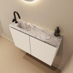 MONDIAZ TURE-DLUX Meuble toilette - 80cm - Talc - EDEN - vasque Glace - position gauche - 1 trou de robinet SW1103098