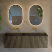 Mondiaz KURVE Ensemble de meubles de salle de bains - 140x46x40cm - 2 tiroirs - vasque solid surface - double - sans trou de robinet - Shadow SW1414292
