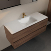 Mondiaz AIVY Ensemble de meuble - 120x45x50cm - 1 trou de robinet - 1 vasque Talc Solid surface - Centre - 2 tiroirs - avec miroir - Melamine Mocha SW892420