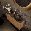 Mondiaz Fowy meuble de toilette - 80x50x23cm - chêne blanchi mat - 0 trous de robinet - lavabo à droite - 2 portes - solid surface - plan Mélamine - lavabo : noir SW761458