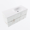 Mondiaz VICA Ensemble de meuble de salle de bain - 100cm - meuble sous-vasque carrara - 2 tiroirs - lavabo moon droite - sans trous de robinet - version haute de 60cm - talc SW1083496