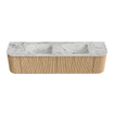 MONDIAZ KURVE-DLUX 180cm Meuble salle de bain avec module 25 G et D - couleur Oak - 2 tiroirs - 2 portes - vasque LEAF double - sans trou de robinet - couleur Glace SW1137984