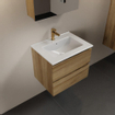 Mondiaz AIVY Ensemble de meuble - 60x45x50cm - 1 trou de robinet - 1 vasque Talc céramique - Centre - 2 tiroirs - avec armoire de toilette - Melamine Chai SW892412