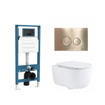 QeramiQ Dely Swirl Ensemble de toilettes - réservoir encastré QeramiQ Flush - abattant slim - plaque de commande en métal laiton brossé - boutons ronds - blanc brillant SW1578477