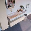 Mondiaz ALAN-DLUX Ensemble de meuble - 120cm - meuble Linen mat - 1 tiroir - Lavabo Cloud Frappe suspendu - vasque Gauche - 0 trous de robinet SW804699