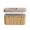 MONDIAZ THOR-DLUX 100cm badmeubel ronding links + rechts kleur Oak met 1 lade en 2 deuren. Vrijhangende wastafel CLOUD Links 1 kraangat kleur Saba. SW1467553